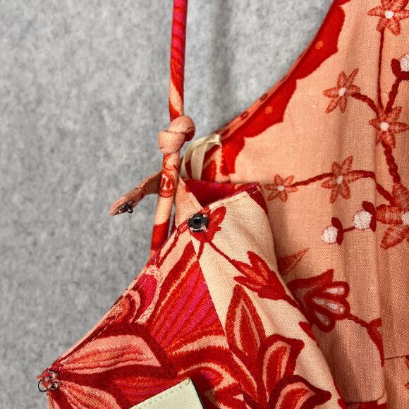 Farm Rio Jaipur Red Crossed Over Linen Blend Maxi Dress Size XS - Picture 10 of 16